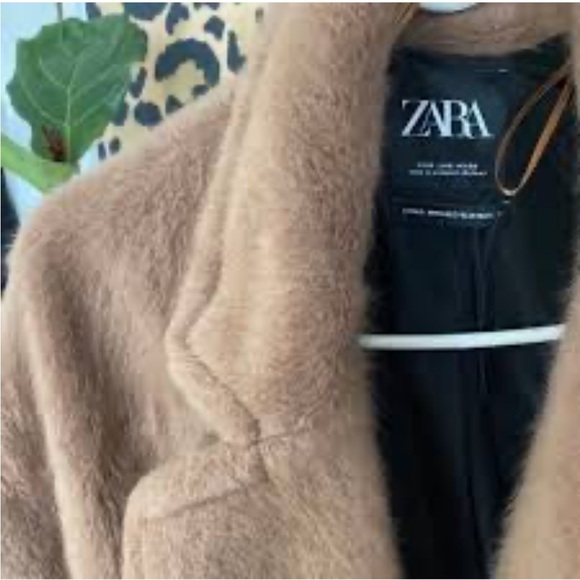 ZARA Faux Fur Teddy Tie Waist Coat Camel Small - Picture 9 of 16